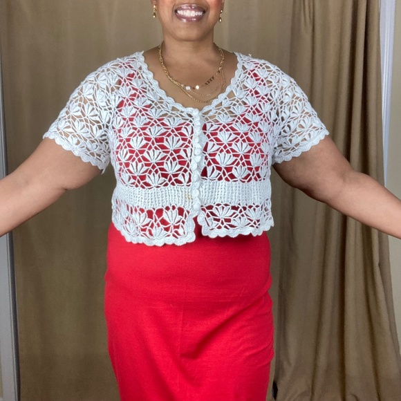 Jessica London Sweaters - JESSICA LONDON Cropped Crochet Cardigan, Size 1X (14-16)